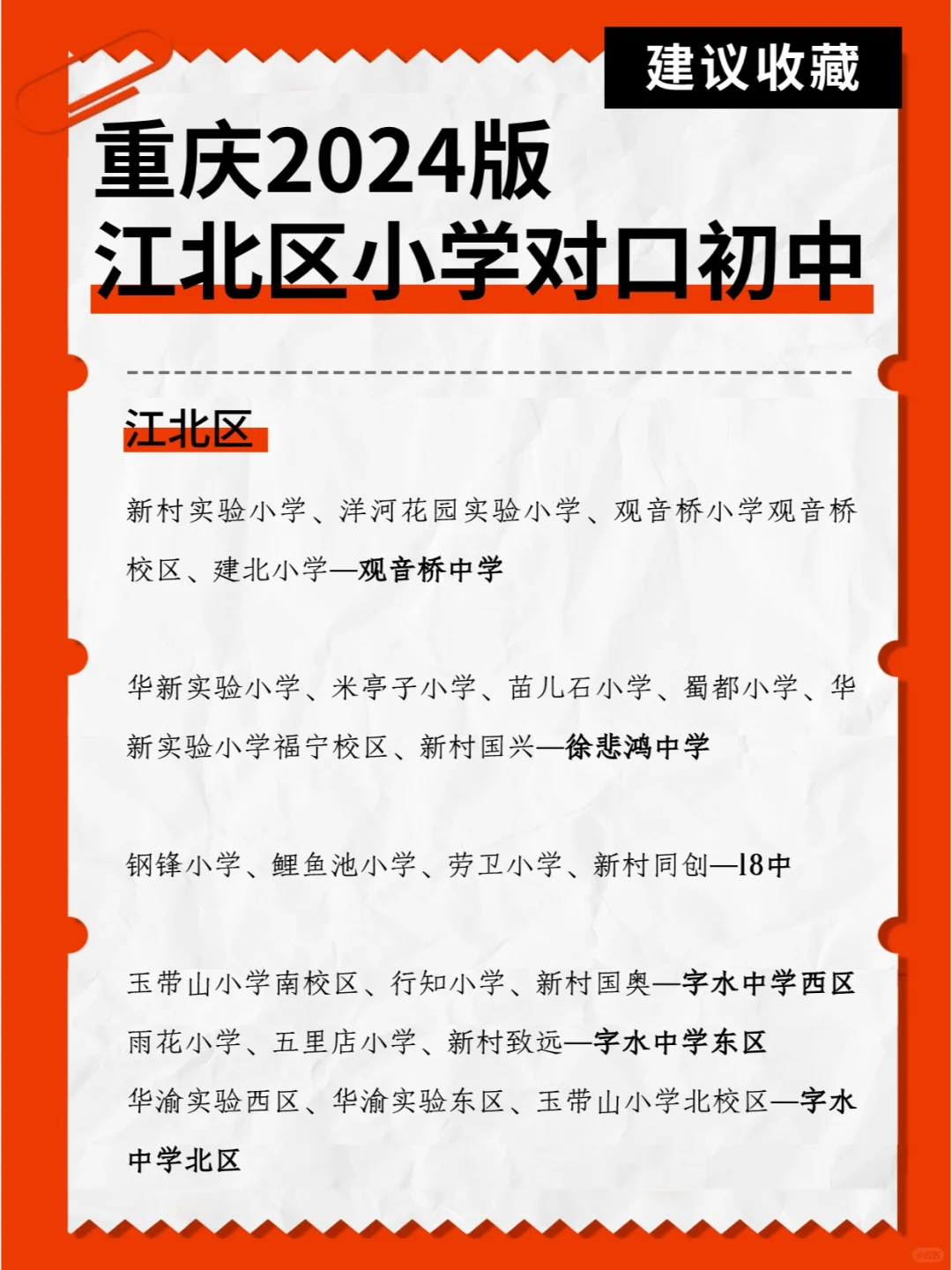 2024年重庆江北区小学对口初中汇总