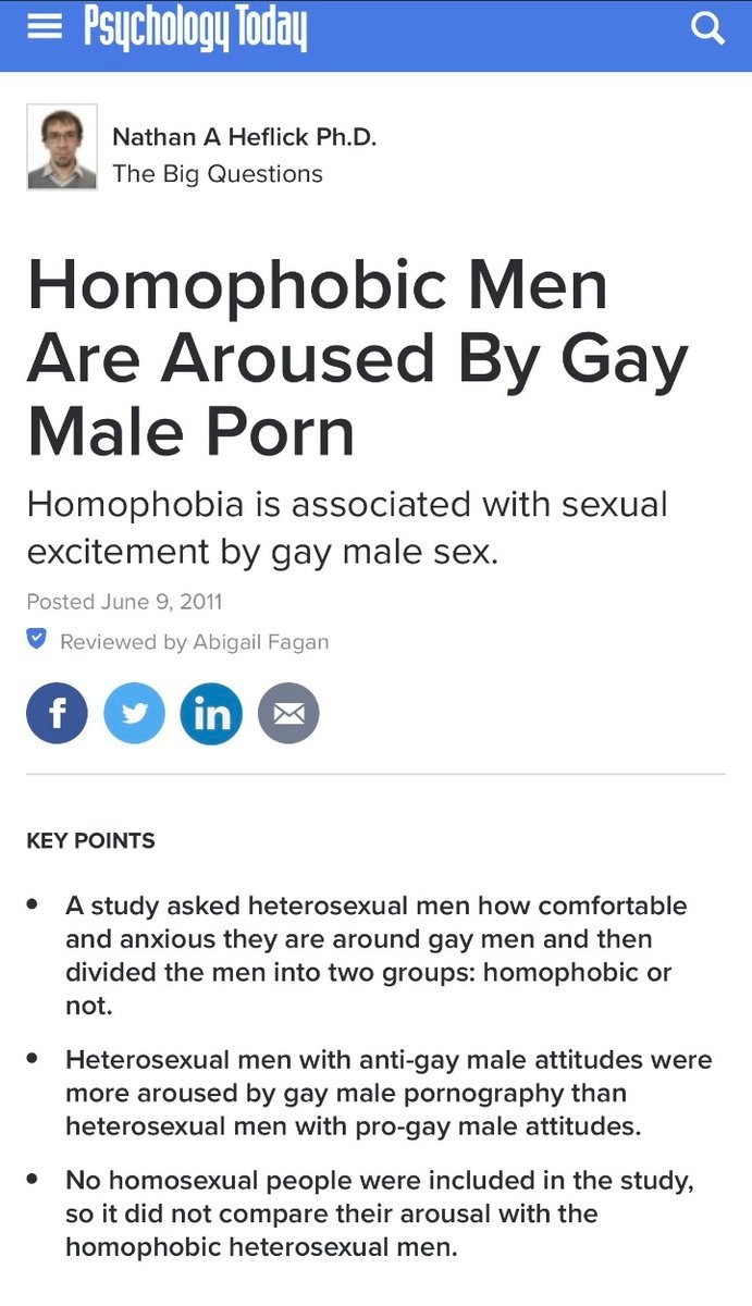 研究表明：恐同男性看同性色情内容的生理反应，比非恐同男性更强烈。哈哈哈哈哈哈哈哈