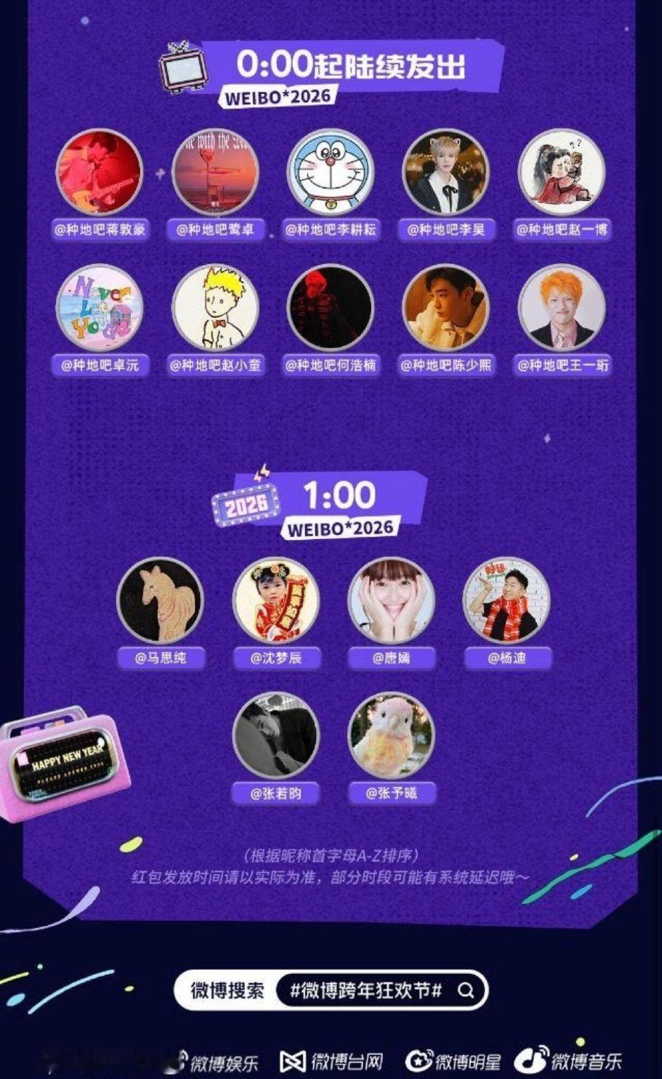 抢明星红包了，接下来还有两个整点这些明星会发红包！蹲一个0:00零点 凌晨1:0