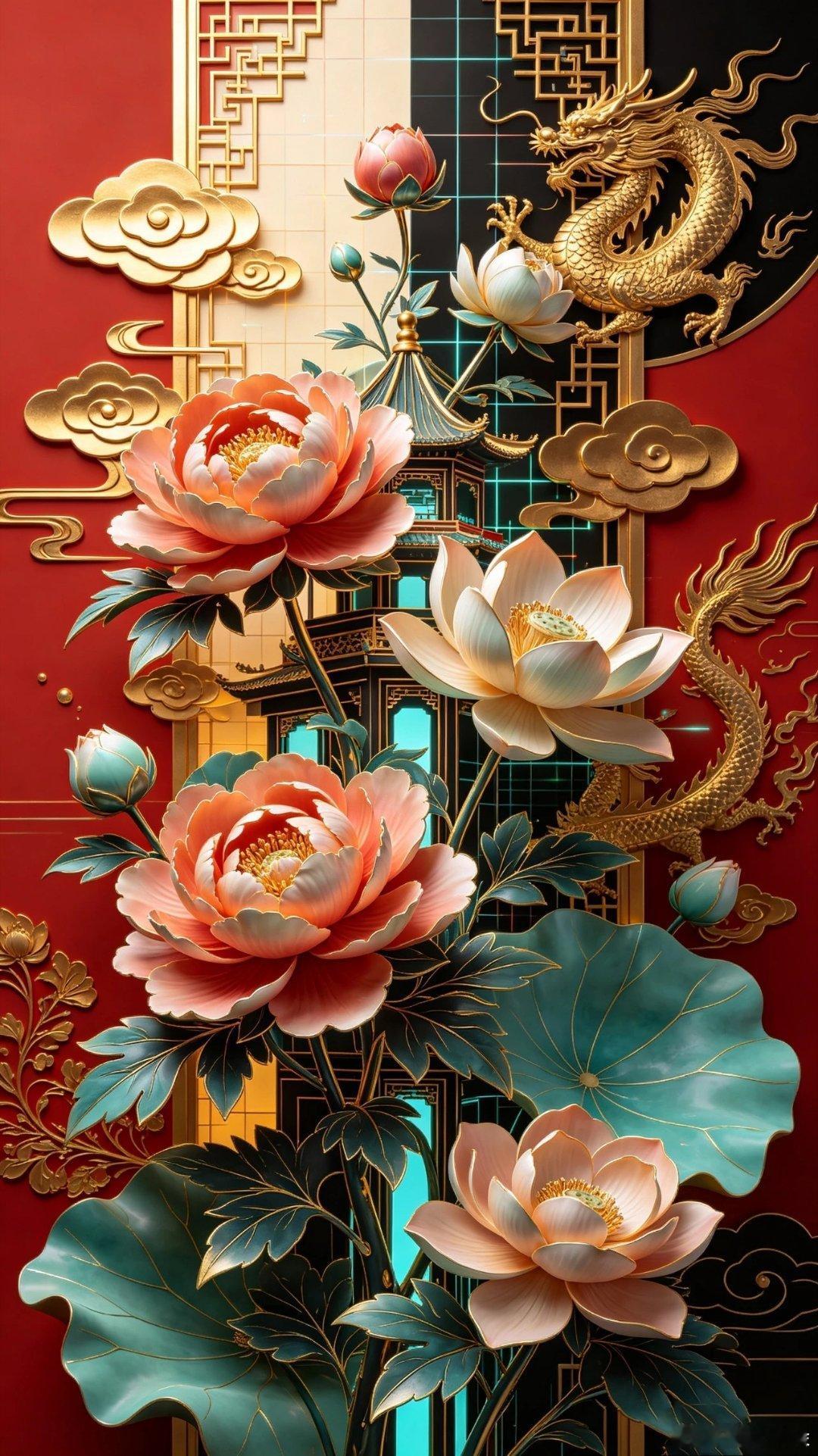 花开富贵·国色天香牡丹传统立体剪纸系列壁纸 
