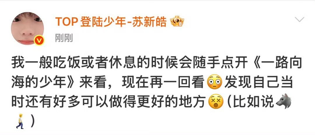 苏新皓说现在看海会想哪里没做好，这习惯太圈粉。他不是演完就丢的人，会把每个瞬间都