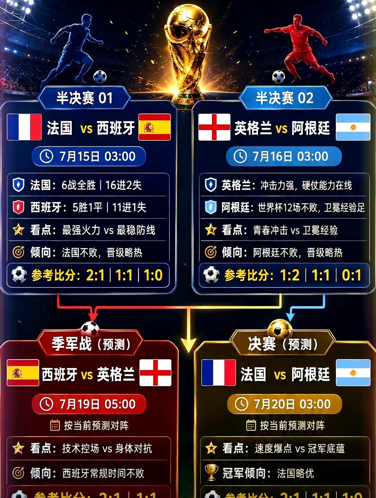 当赛程走到半决赛前夜，球场外比战术板还热：有人直接掷出结论——决赛法国对阿根廷，