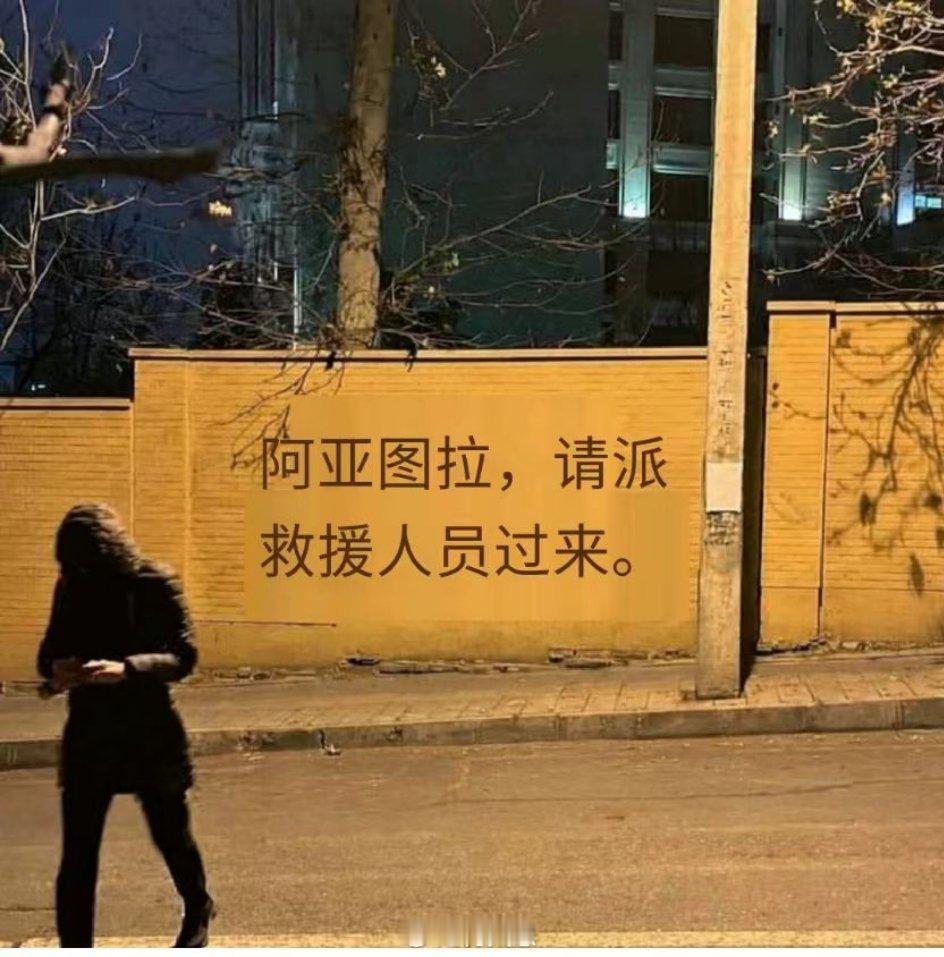 在美国明尼苏达州的一面墙上：美国民众向伊朗最高领袖发出求救信号：“阿亚图拉，请派