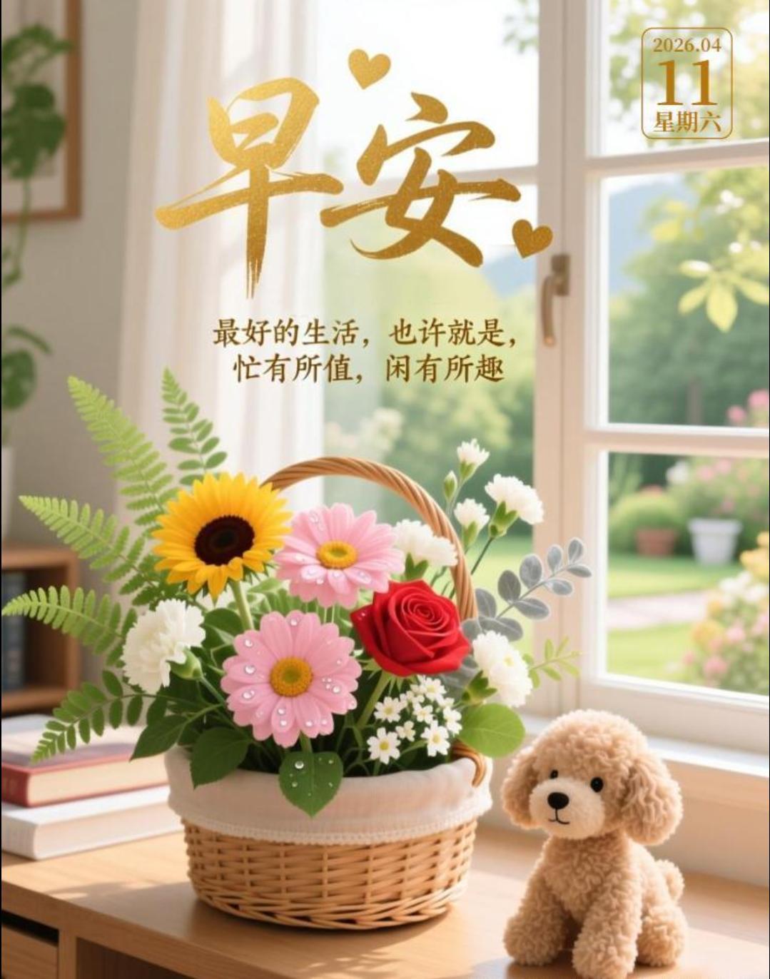 周六早安！新的一天崭新开启，愿你元气满满，不慌不忙，自有光芒～😄🌈☕️