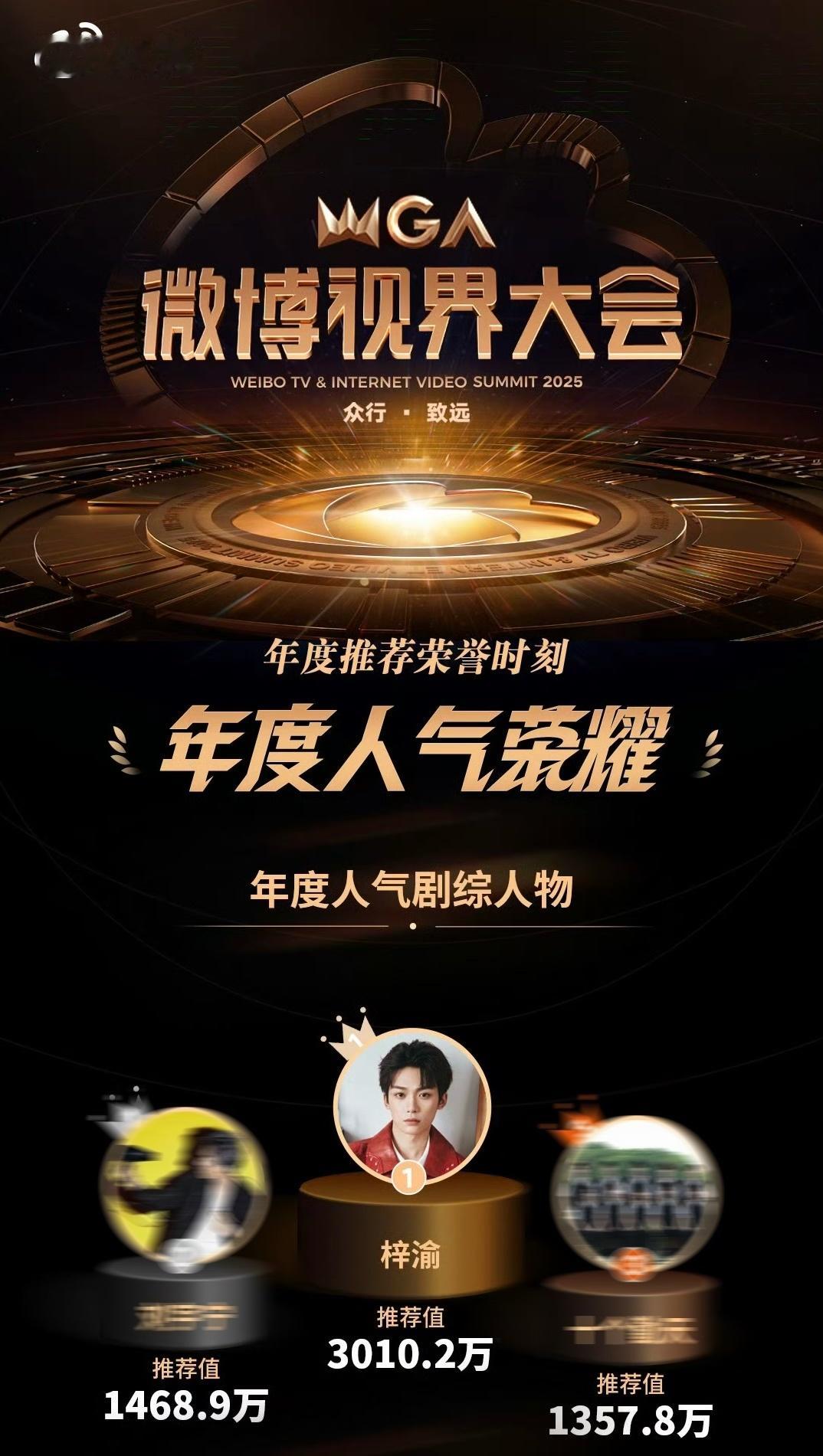 梓渝年度人气剧综人物top1梓渝获微博视界大会年度人气剧综人物TOP1，推荐值3