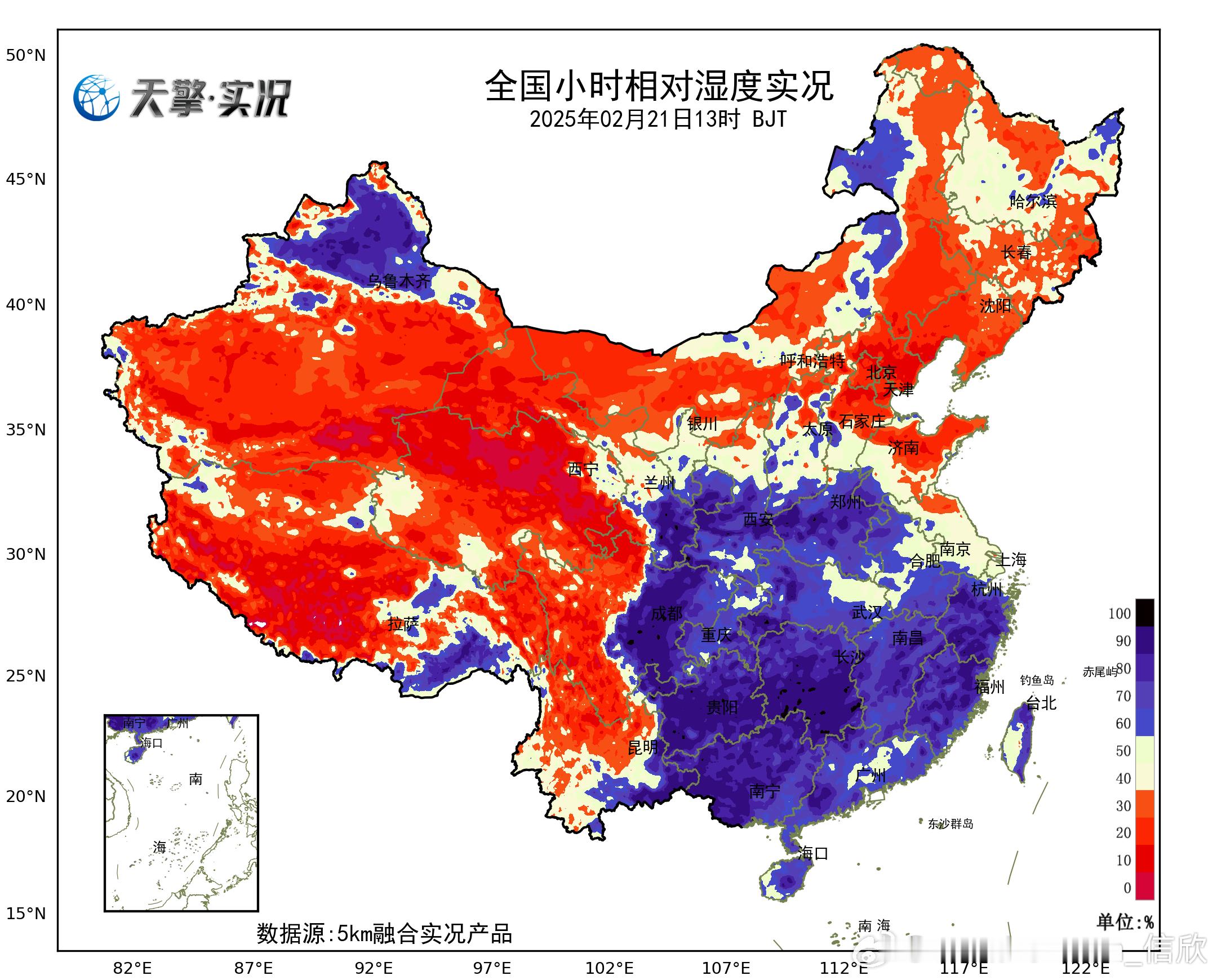 【干巴巴和湿漉漉】今天京津一带依然干燥，黄河以南多地，天气潮湿。尤其是贵州广西湖