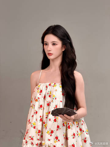 刘些宁碎花抹胸吊带刘些宁完全花仙子妥妥花仙子既视感，碎花造型加持，娇俏甜美，灵动