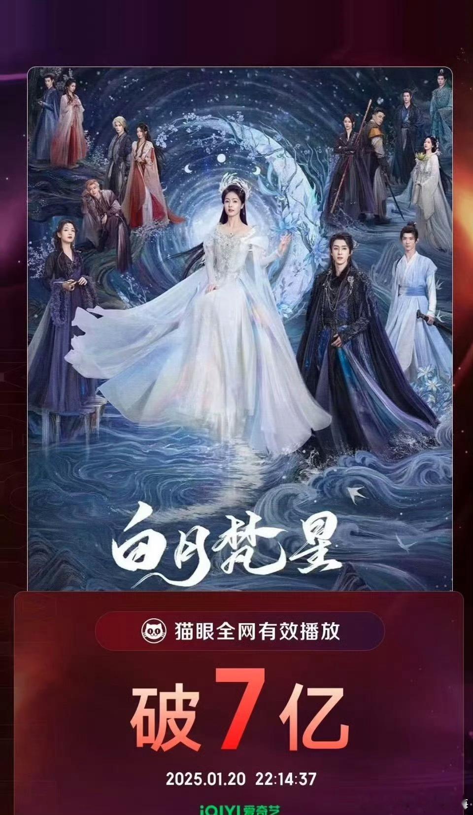 白鹿《白月梵星》全网有效播放量破七亿 ，白鹿实力抗剧 