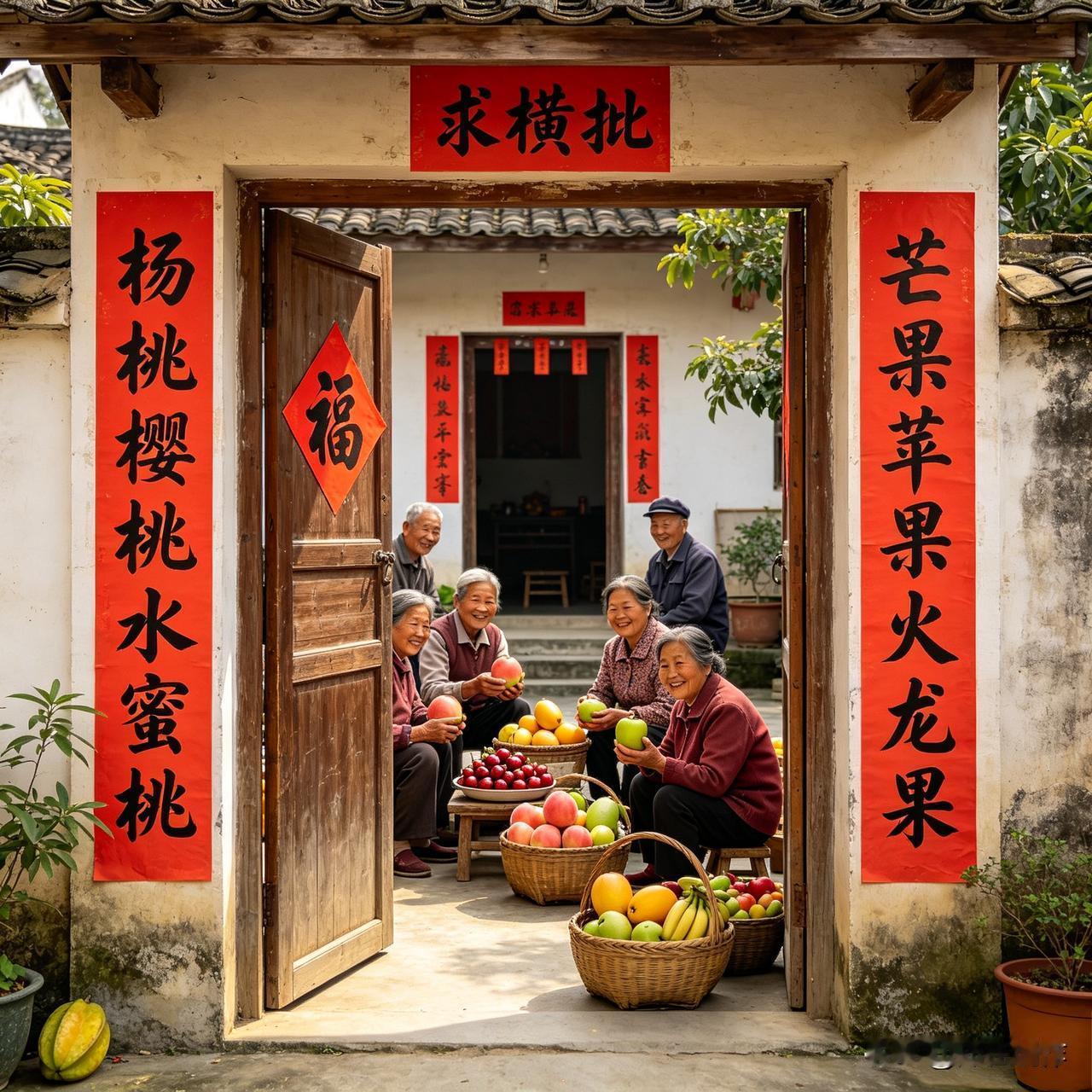 各位诗友，上联“杨桃樱桃水蜜桃”，下联“芒果苹果火龙果”，满是清甜果香，上下联皆