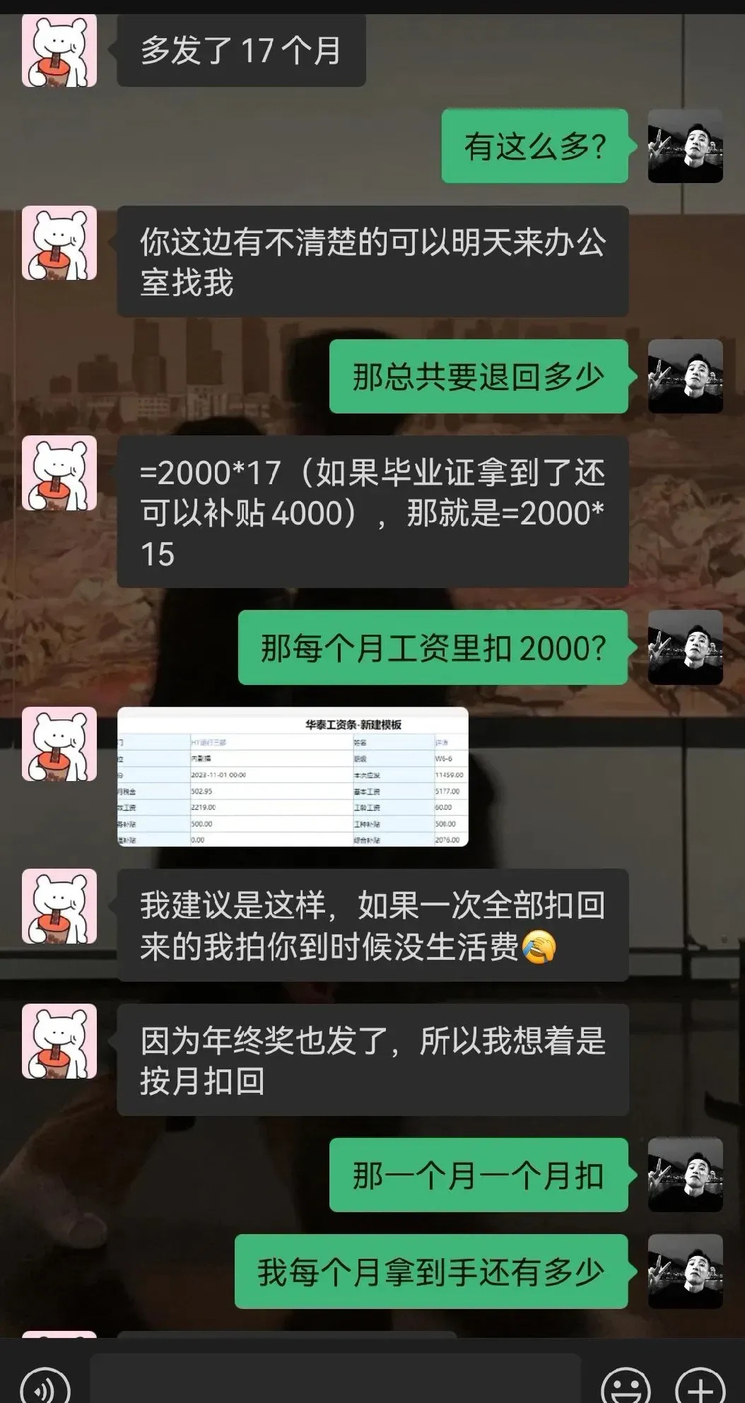 公司每个月给我多发了2000块钱！连续发错了17个月，现在财务让我退回，所以我该