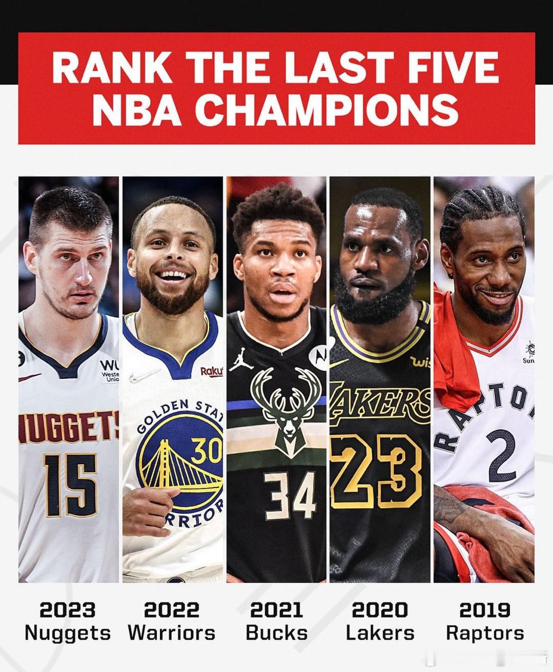 近五年的NBA总冠军含金量该怎么排？？？第一可能比较难选第五应该比较明确的#金州