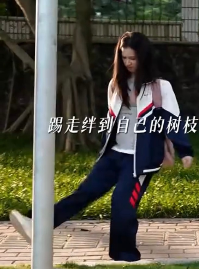 生气踢树枝的苗靖： 