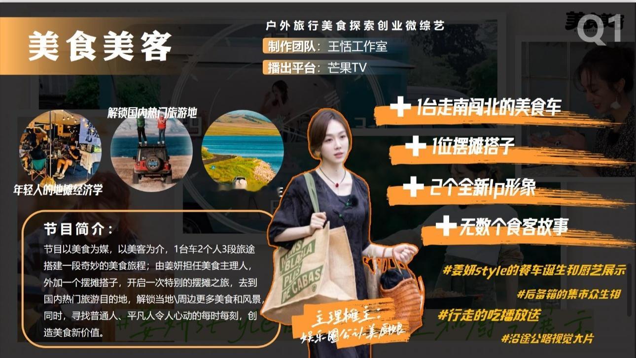 姜姜好，王恬工作室美食节目《美食美客》。预计1.10起，每周五22点湖南卫视播出