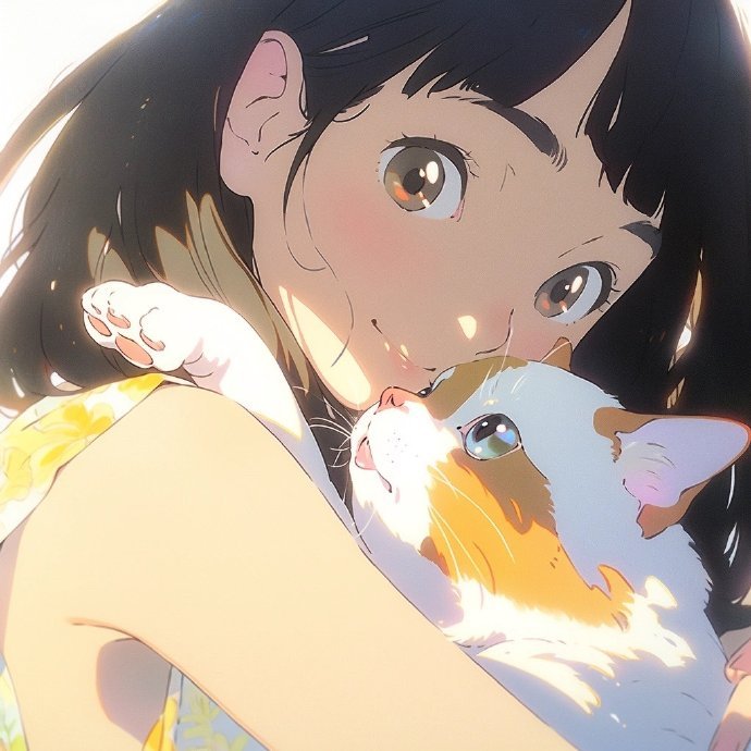 少女与猫动漫头像超治愈[哇] ​​​