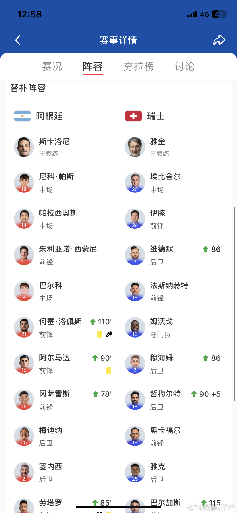 阿根廷头球破门领先瑞士角球助攻精准到位，头球破门顺利领先！小红📕4K高清回看慢