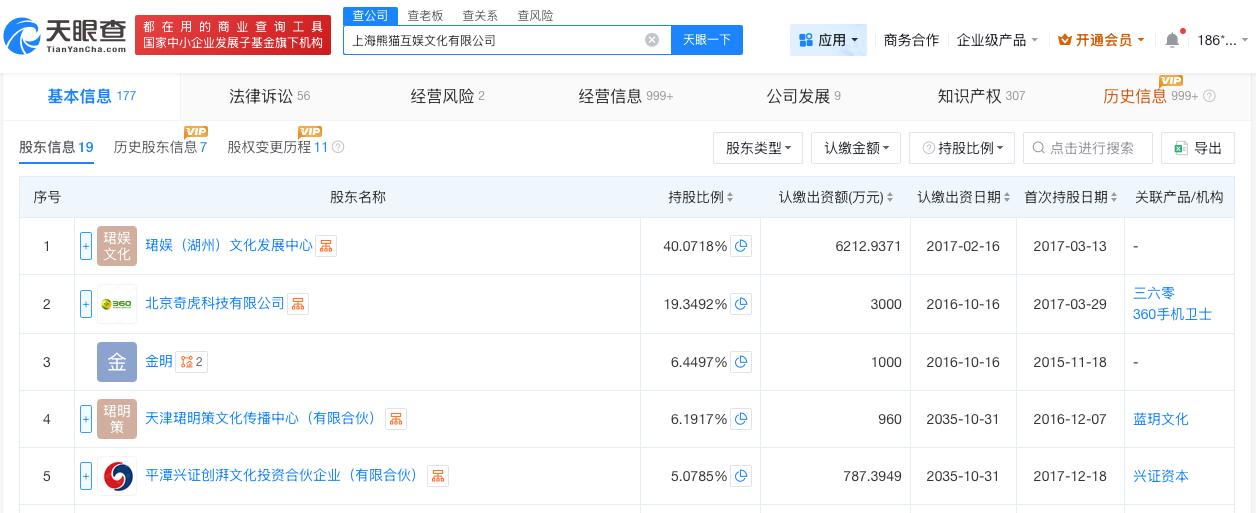 王思聪公司经营异常
天眼查App显示，近日，上海熊猫互娱文化有限公司因通过登记的