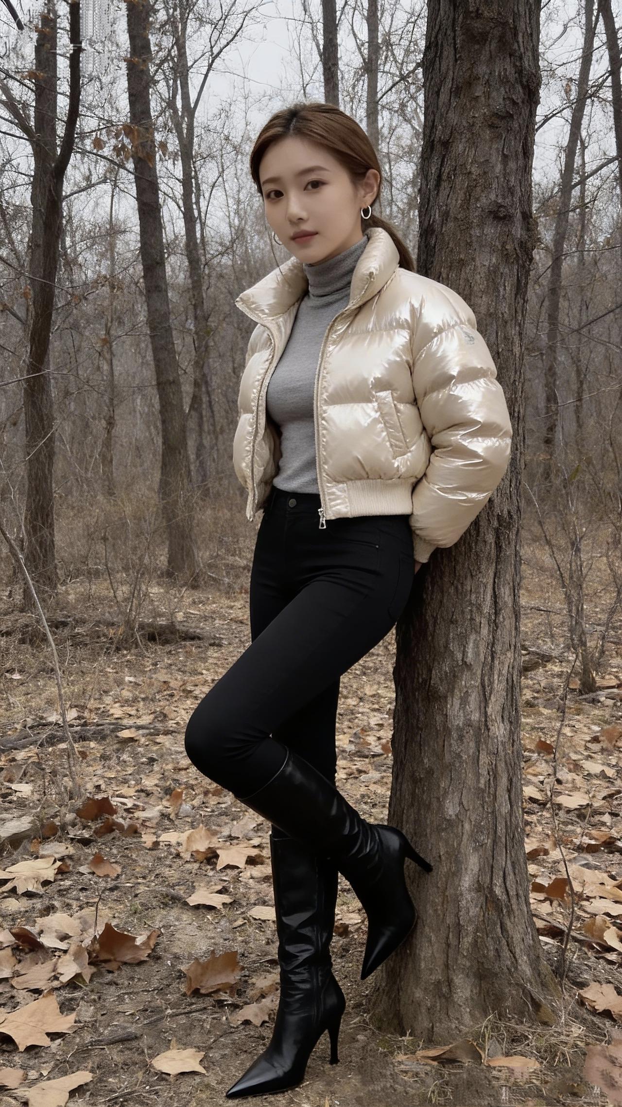 《林间冬语》
 
风掠过枯树的枝桠
你斜倚着时光的年轮
浅金色的光，在羽绒服上轻