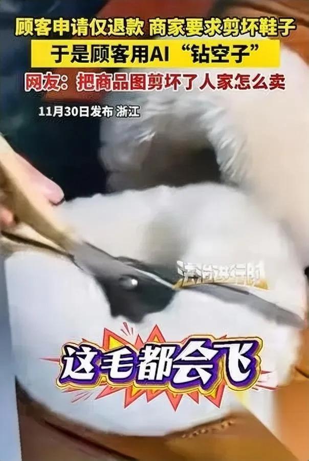 网购退鞋碰到离谱要求

商家说“剪坏鞋才给退”

结果顾客直接玩了波“AI魔术”