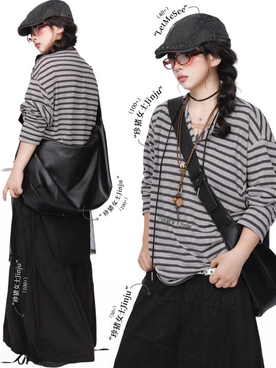 *慵懒条纹x复古裙裤♣️小众艺术生叠穿look~