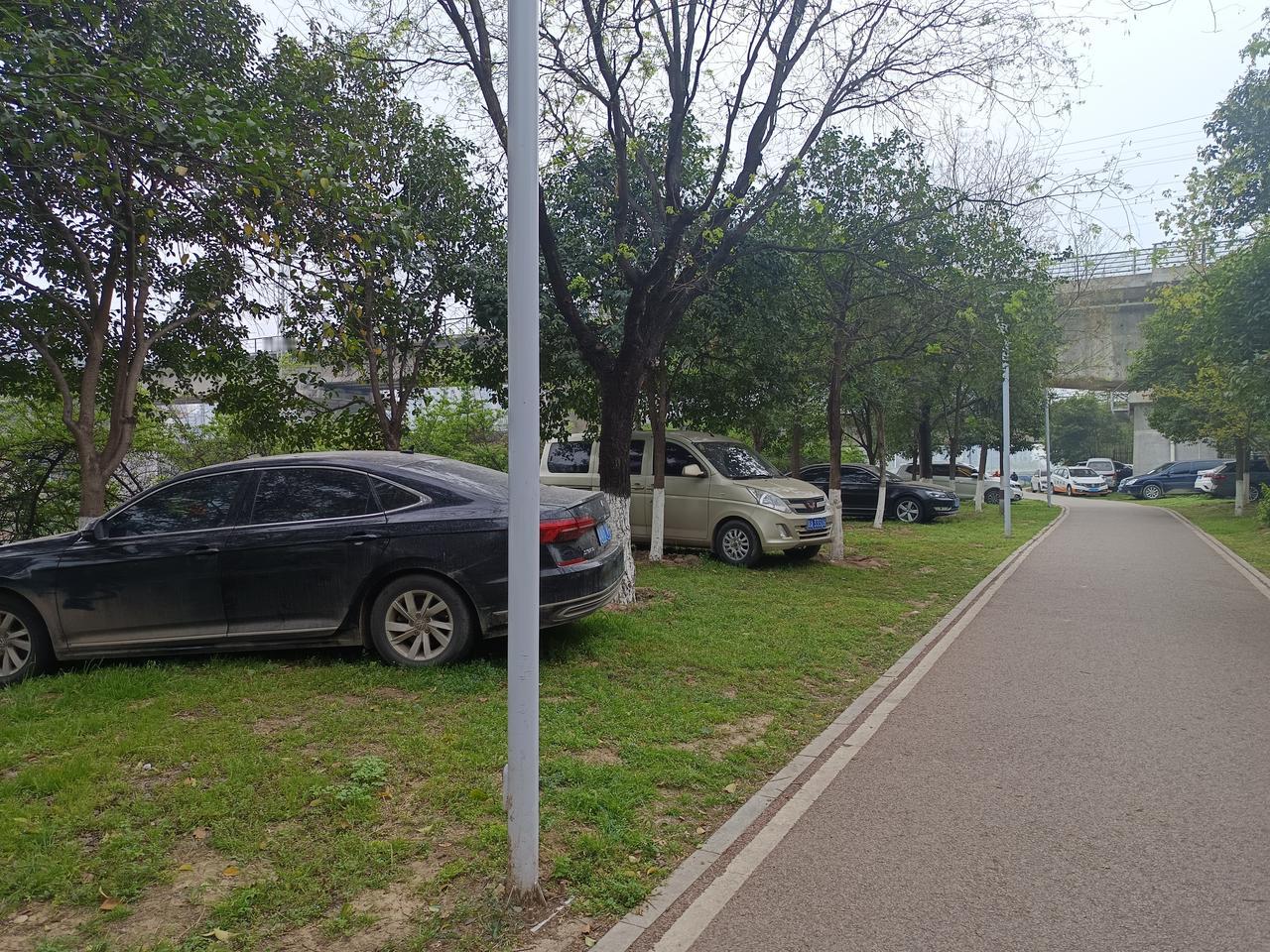 浐河边的停车场，去年这里多辆车的三元催化器被一洗而空，现在还有人停车。这里是监控