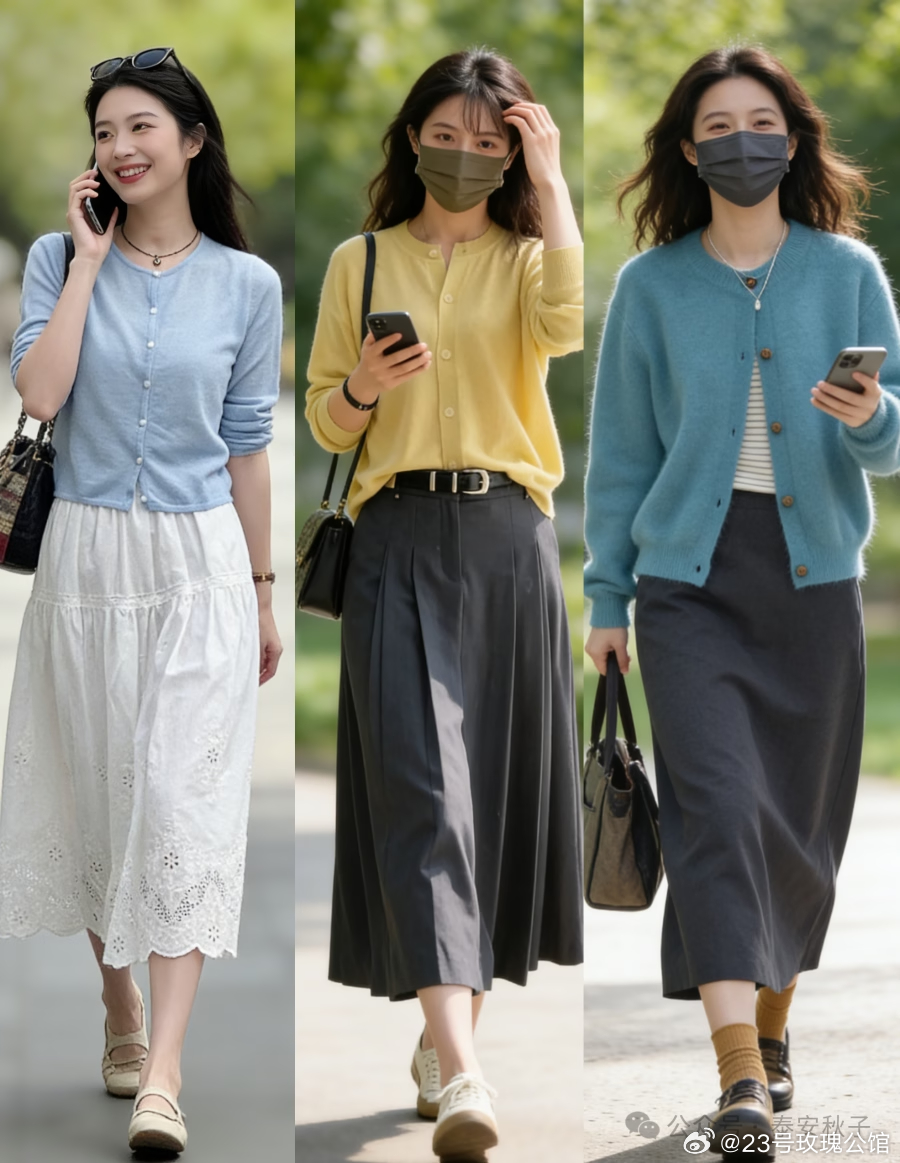 3月暖春，又火了“开衫+裙子”穿搭！又温柔又高级，好漂亮呀 