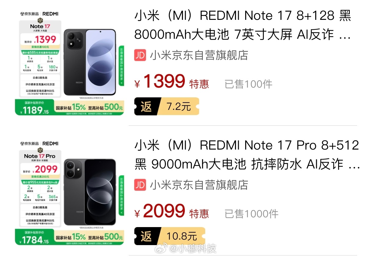 昨晚发的note17系列在某东一夜销量：标准版卖了100+Pro版卖了1000+