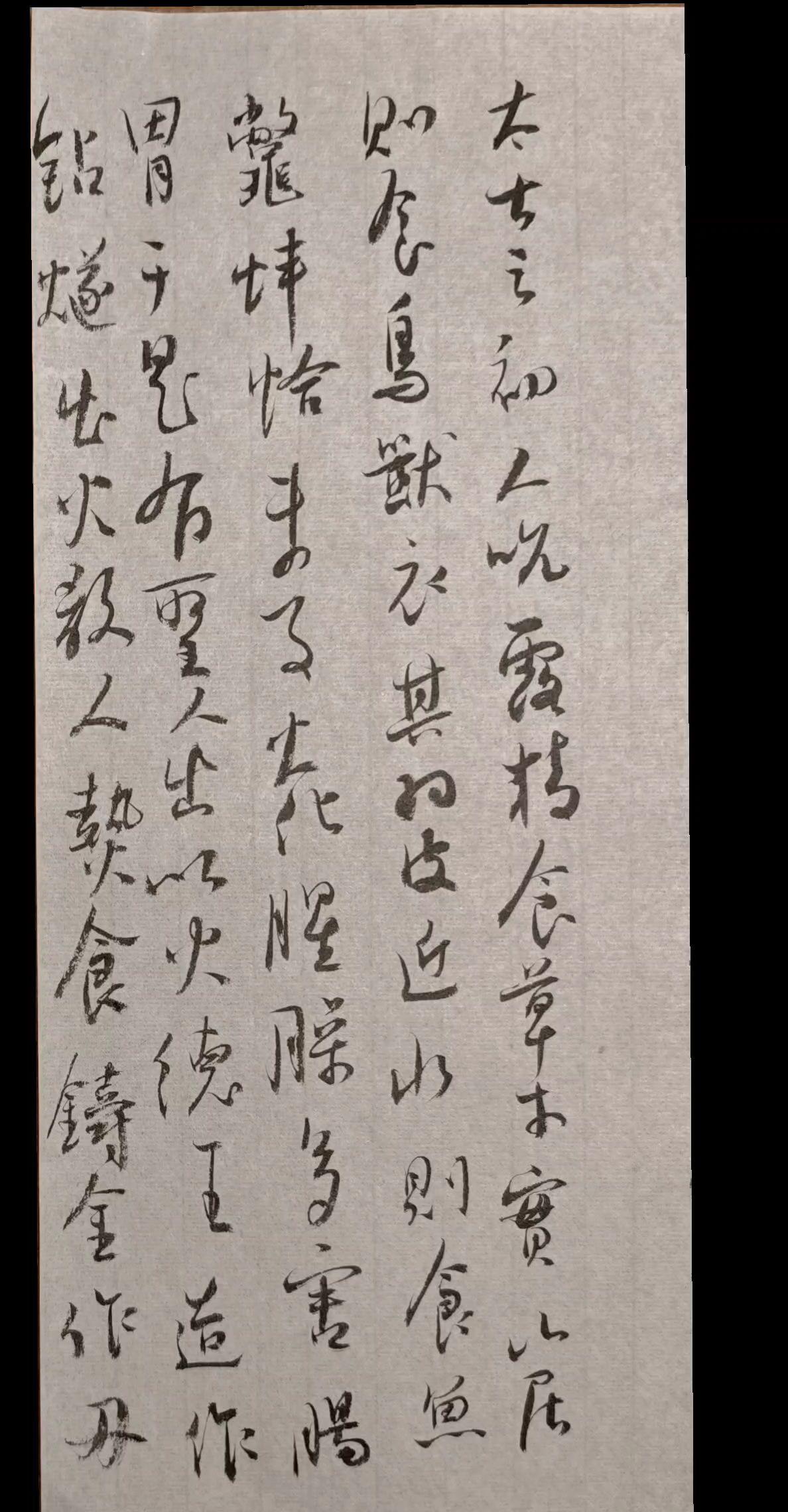 太古之初，人吮露精，食草木实，山居则食鸟兽，衣其羽皮，近水则食鱼鳖蚌蛤，未有火化