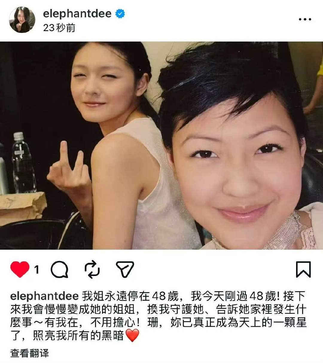 小S48岁生日发文悼念大S小S说大S照亮了她所有的黑暗  最后妹妹变成了姐姐的姐