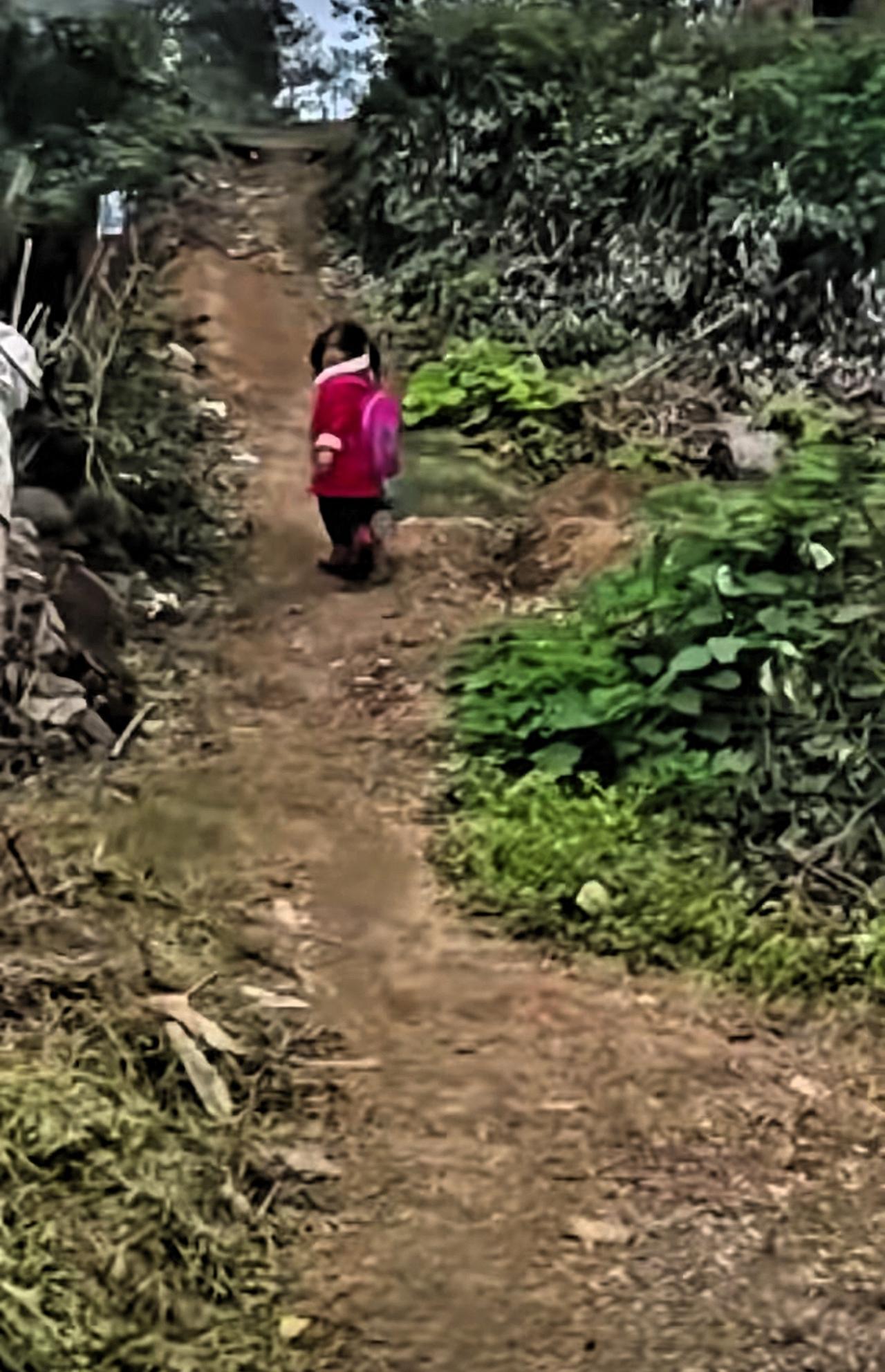 10多米的土路，小姑娘回头4次，这一幕真的看哭无数人！

河南信阳的乡村小道上，