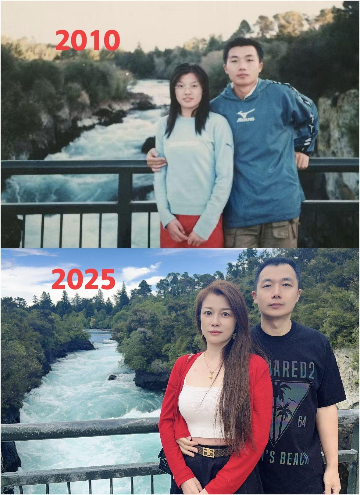 同样的两个人，同一个地方，时隔十五年。风景美了，人也美了。