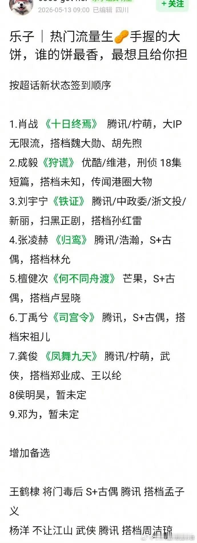 好像就肖战的剧题材比较新颖，很感兴趣。
其他都主攻古偶武侠赛道，好像太雷同，赛道