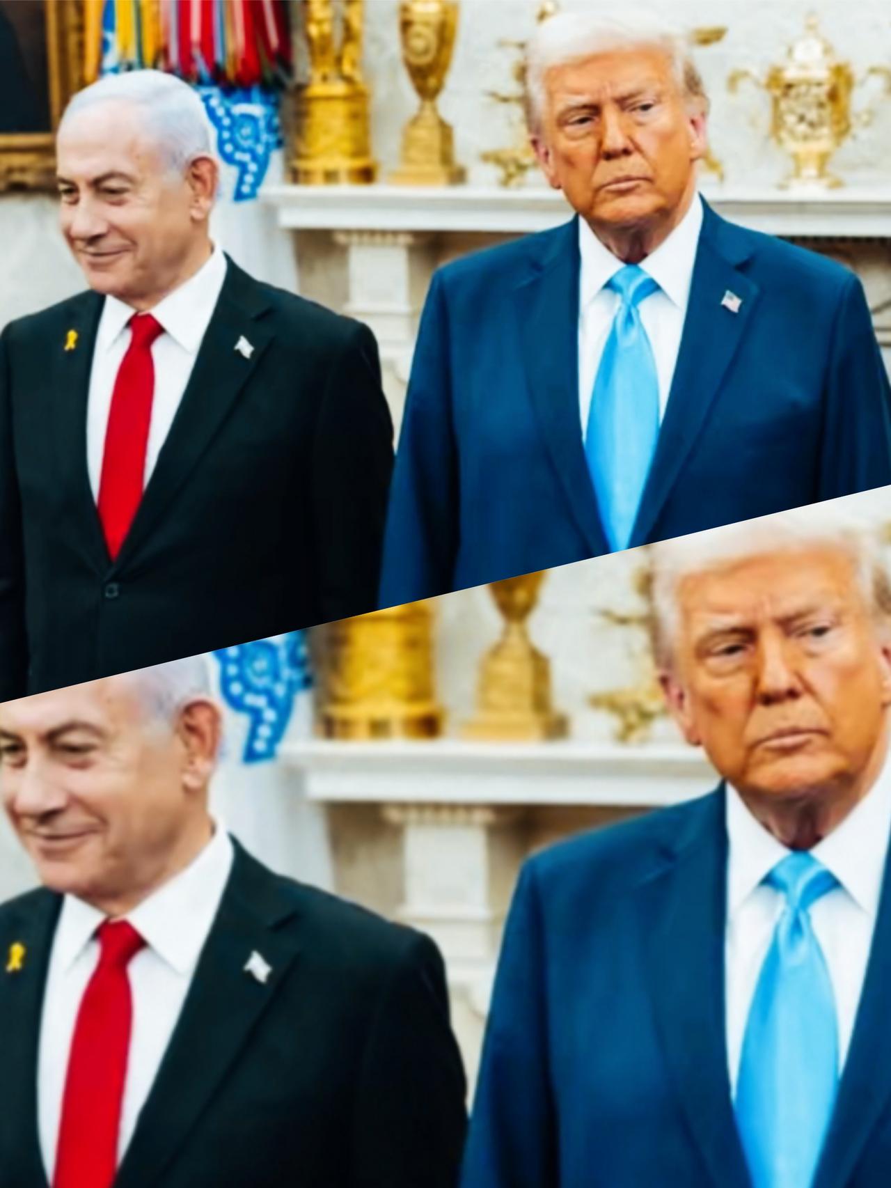 内塔尼亚胡和特朗普两种不同的面部表情，各自代表了什么含义呢？
内塔尼亚胡是在微笑