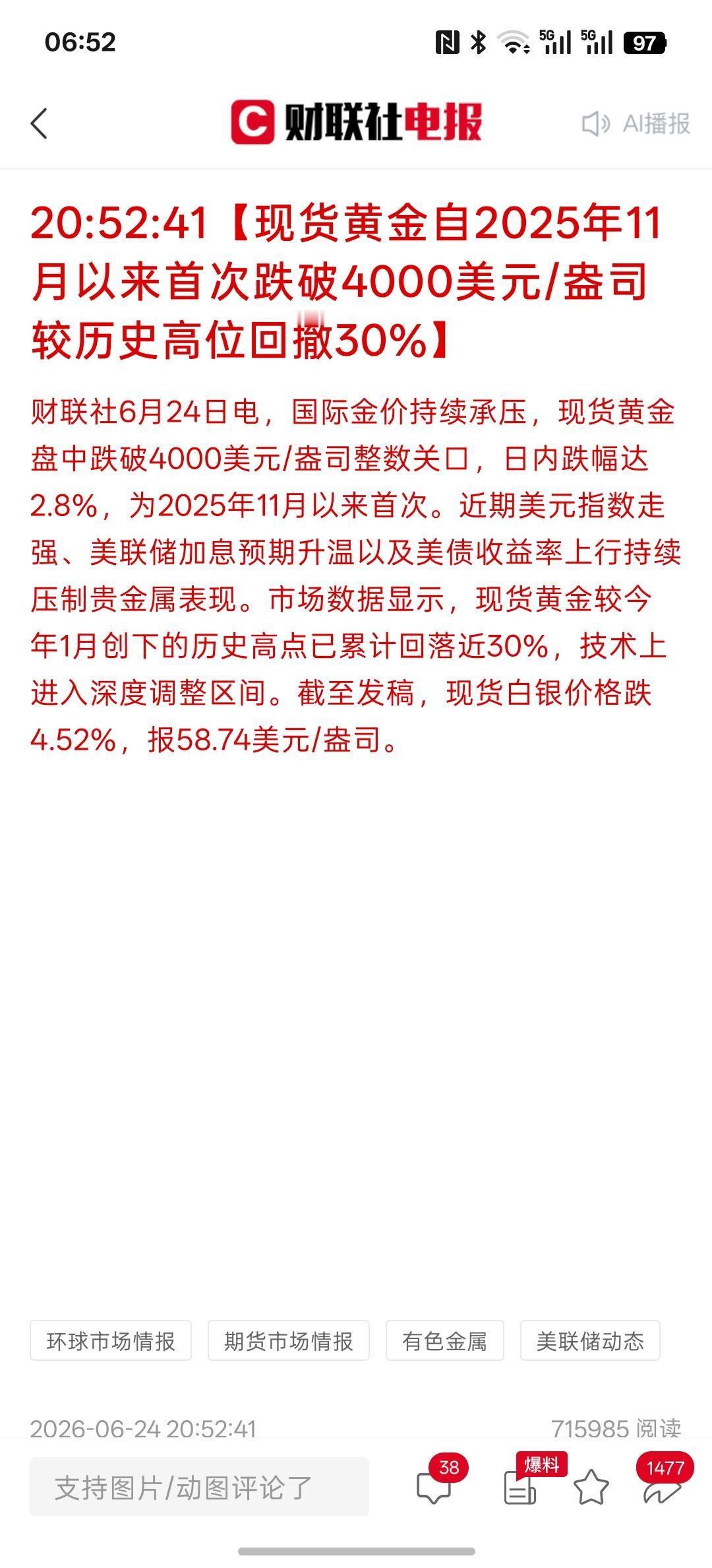黄金白银下跌的趋势根本就挡不住，后续黄金白银价格还会持续探底，跌破4000美元也