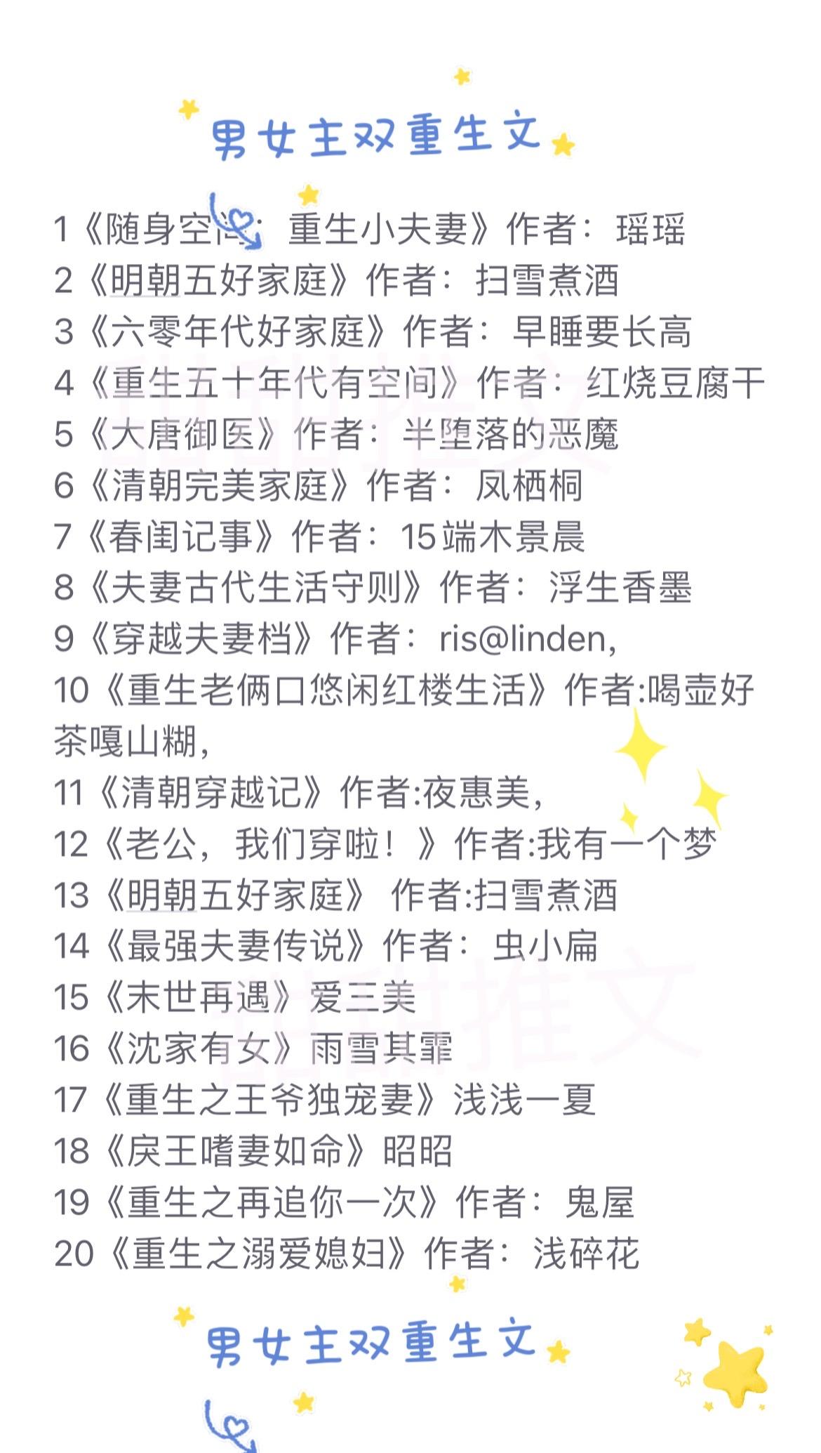男女主角双双重生文。
男女主双重生文大系列，看男女主如何复仇虐渣男！推文小说