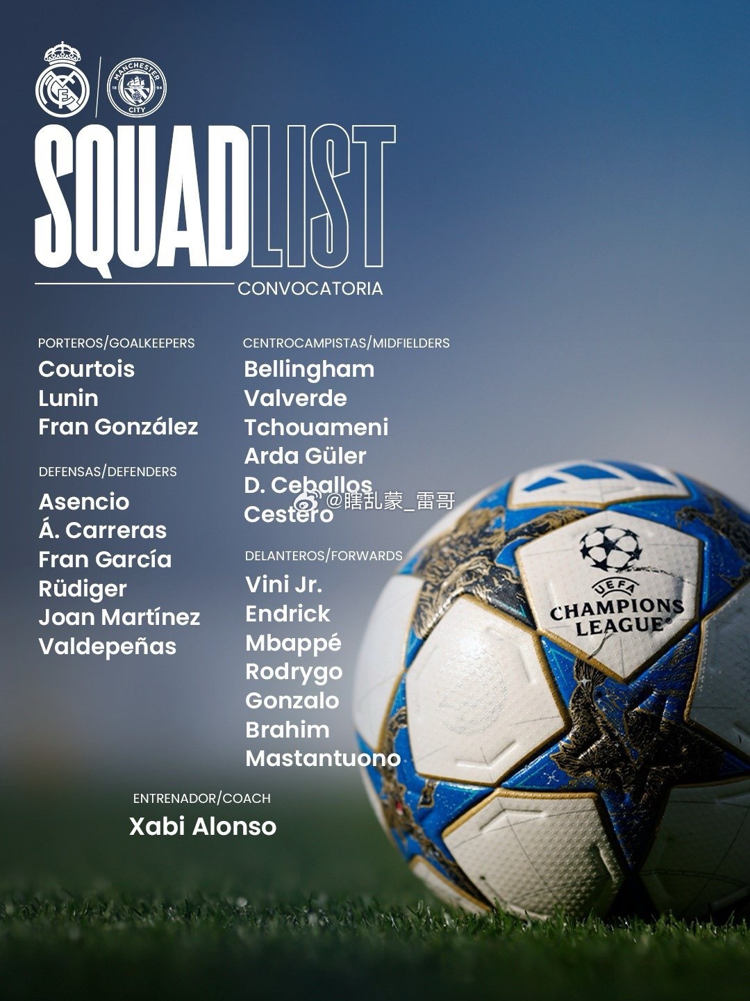 12月10日讯  皇马公布欧冠对阵曼城大名单，姆巴佩受伤仍入选。卡马文加则因伤缺