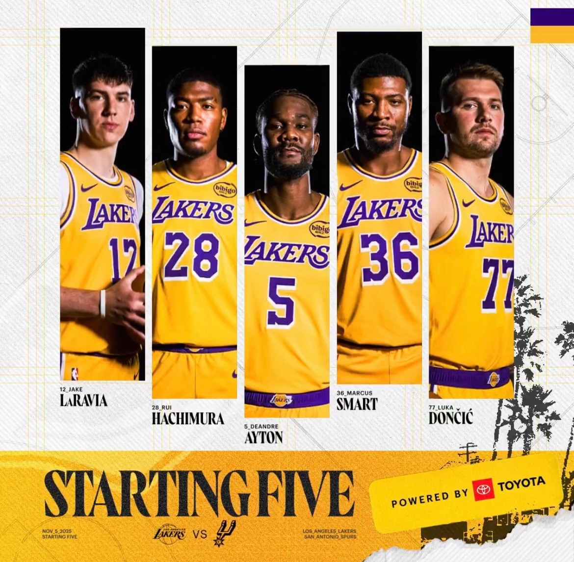 马刺vs湖人首发 湖人名单：东契奇、斯玛特、拉拉维亚、八村塁、艾顿马刺名单：卡斯