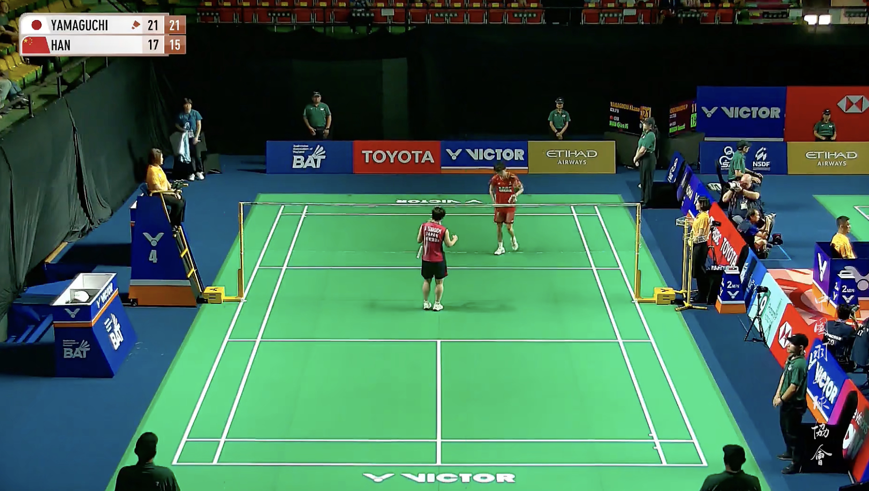 韩千禧🇨🇳 17-21、15-21 🇯🇵山口茜下轮：山口茜🇯🇵 vs
