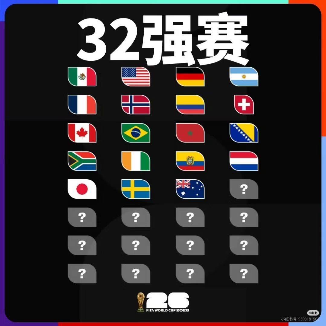 32 强席位进度 19/32✅澳大利亚稳稳拿到淘汰赛门票，顺利落位本届世界杯。剩