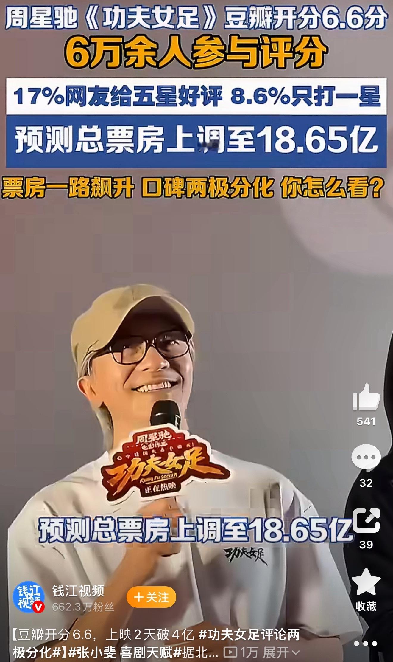 周星驰功夫女足走势周星驰的《功夫女足》现状实在矛盾，豆瓣开分6.6分，网友评价完