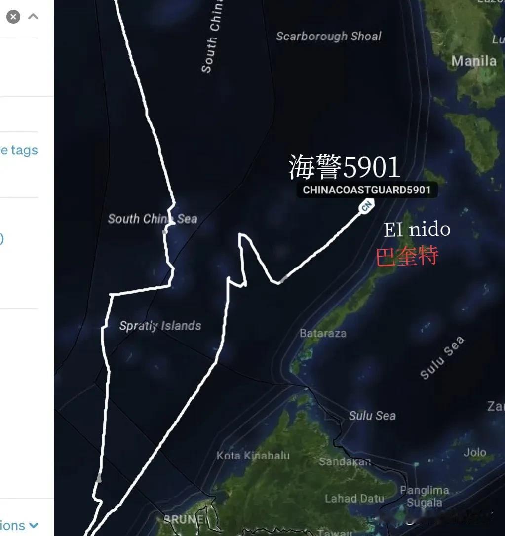 中国最大海警船-排水量1.2万吨的海警5901舰，今天中午12点出现在菲律宾近海