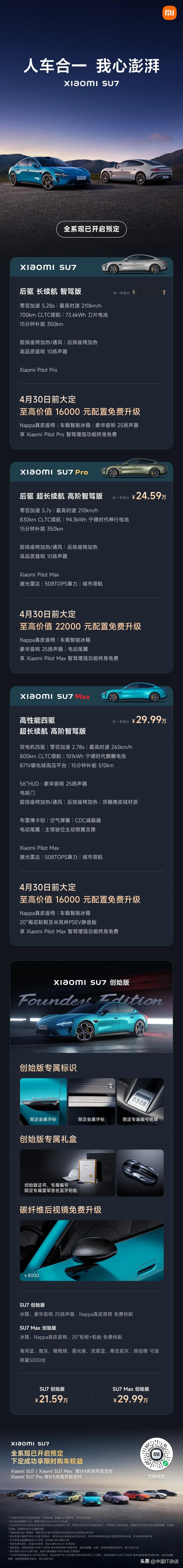 小米Xiaomi SU7汽车售价来了！这个价格好想来一台！年轻人买得起的智能汽车