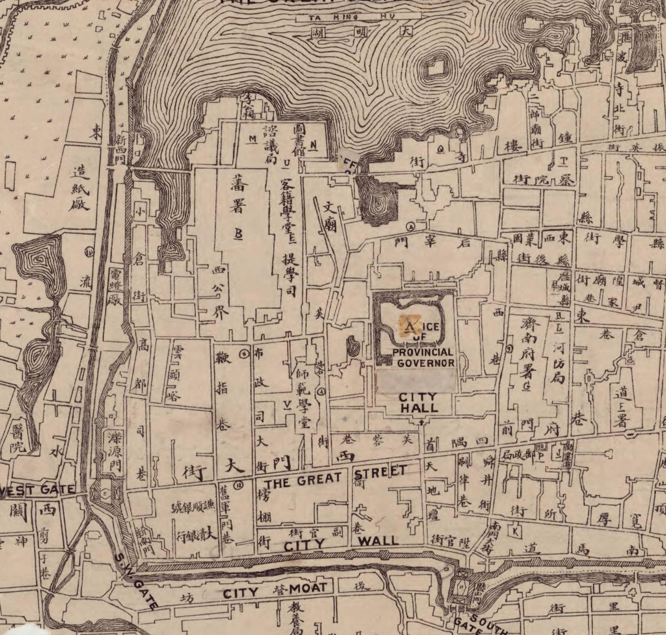 济南老地图：清末民初（约1914年）的济。清末民初的济南城，趵突泉、大...