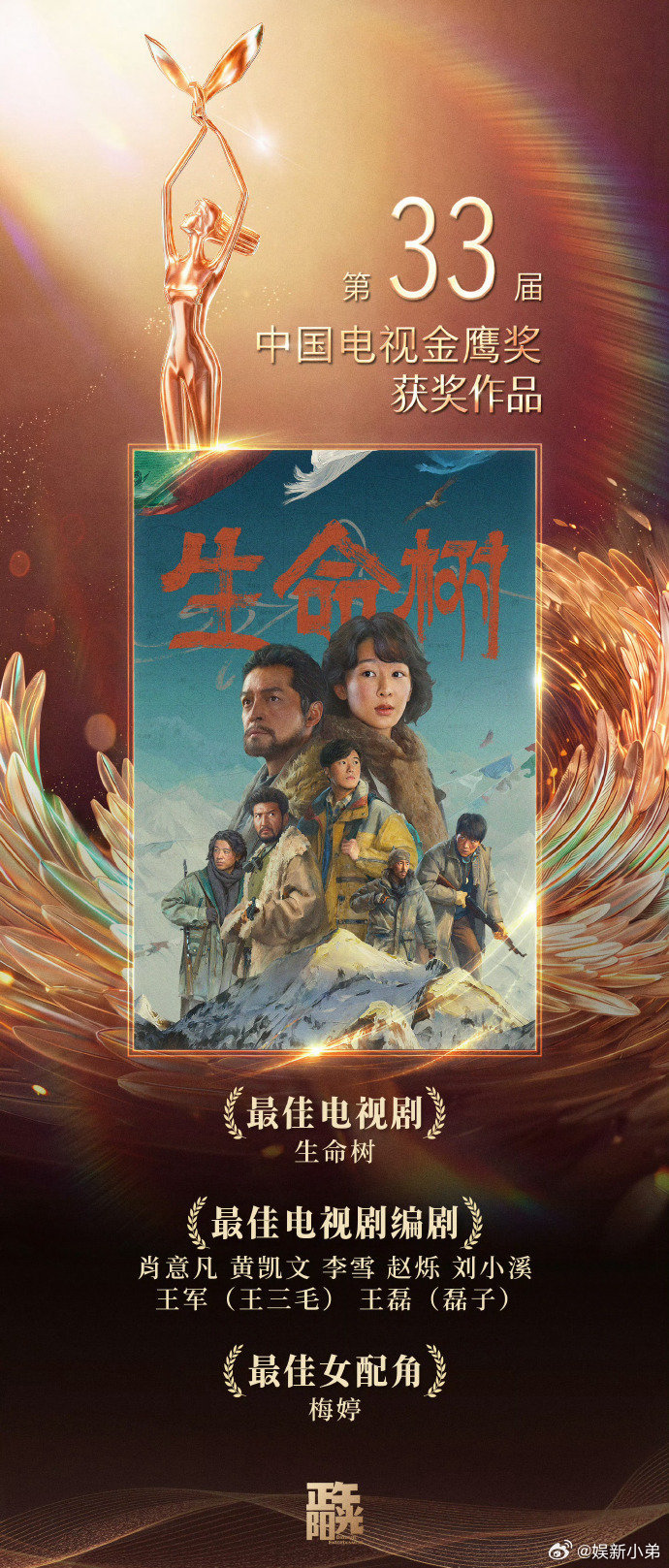 视后杨紫的《生命树》荣获金鹰奖三项大奖！最佳电视剧奖收入囊中！！ ​​​生命树 