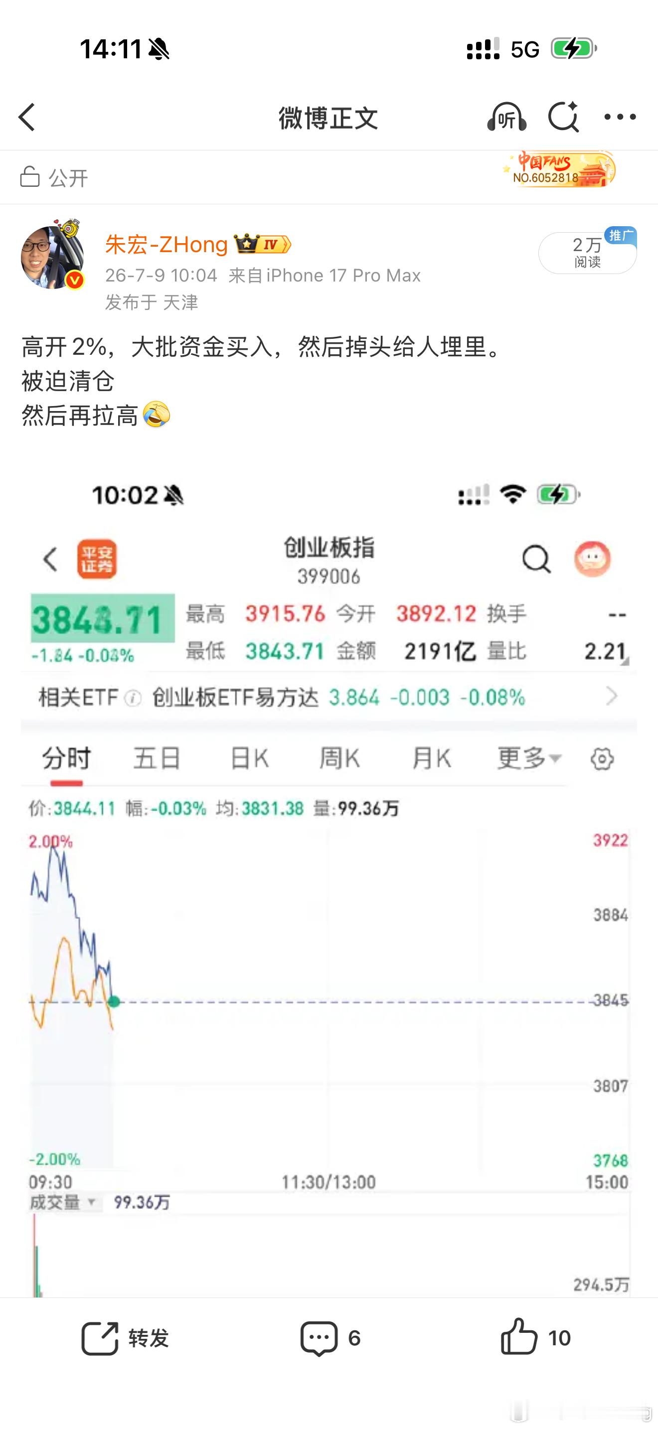 基本上就是我早上说的那个走法成交百亿的就那几只股票。高开，使劲砸，再拉高因为这个