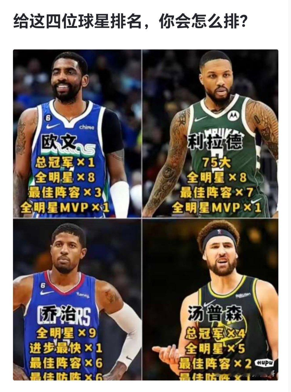 球迷讨论：给这四位球星排名，你会怎么排？[疑问][疑问][疑问]#跨出夏日波篮#