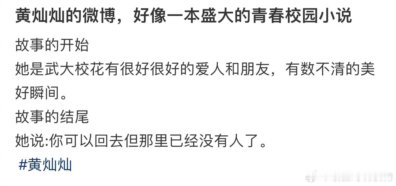 故事的开始她是武大校花有很好很好的爱人和朋友，有数不清的美好瞬间。故事的结尾她说