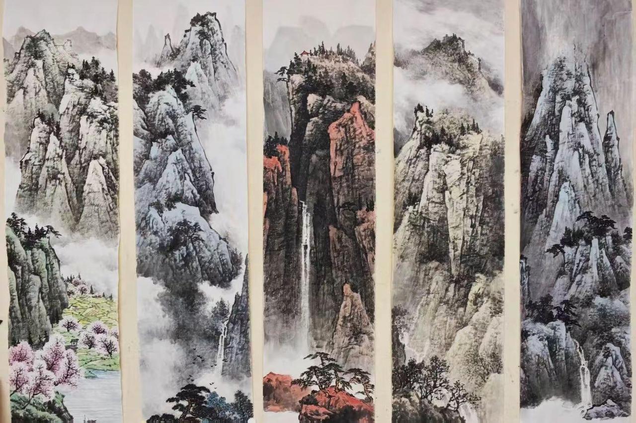 山水四条屏 。客户订制书画欣赏 国画也  带你走进画里 国画山水 水墨 尺寸 1