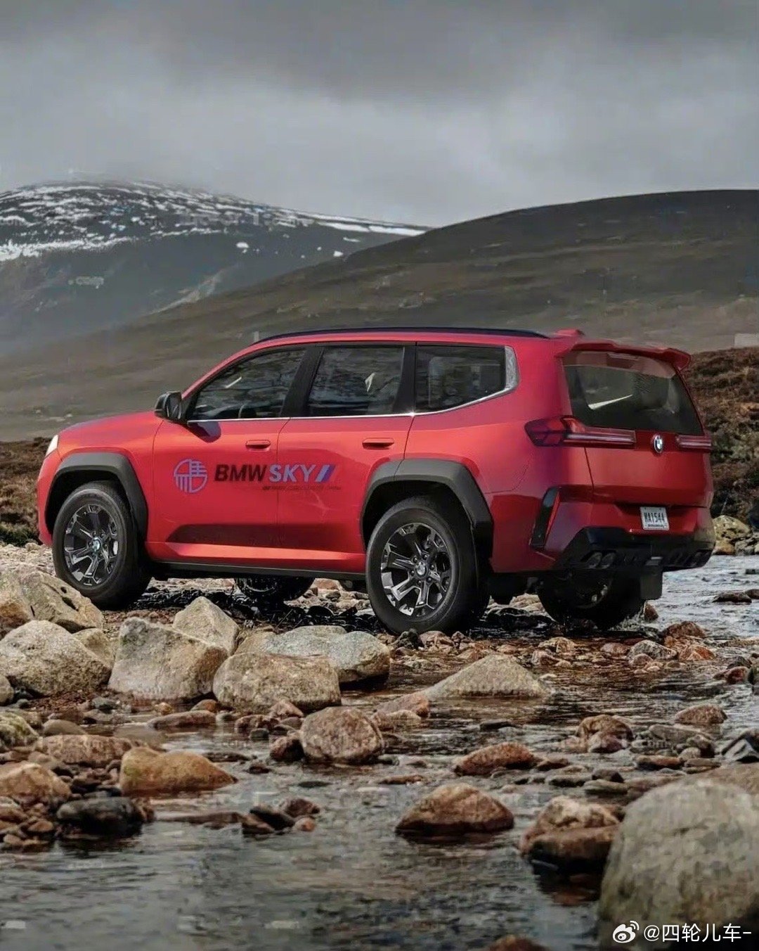 汽车  宝马首款硬派越野车渲染图，和新X5同平台产物，竞品车型是奔驰G级，有点宝