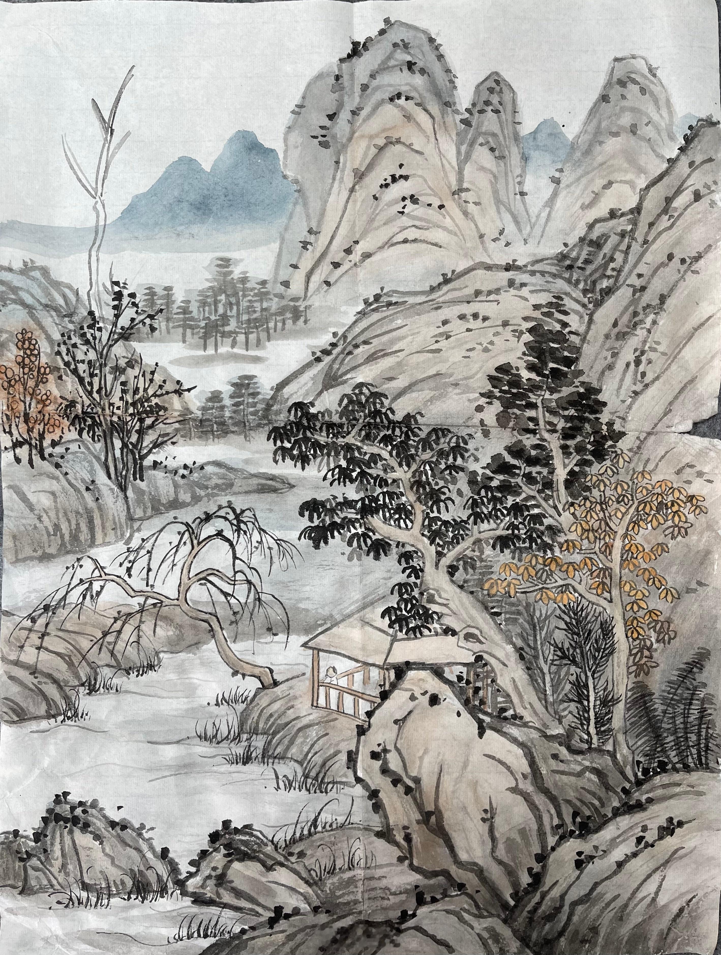 娃在学校学了三个月国画，昨天拿回来问我画得咋样 