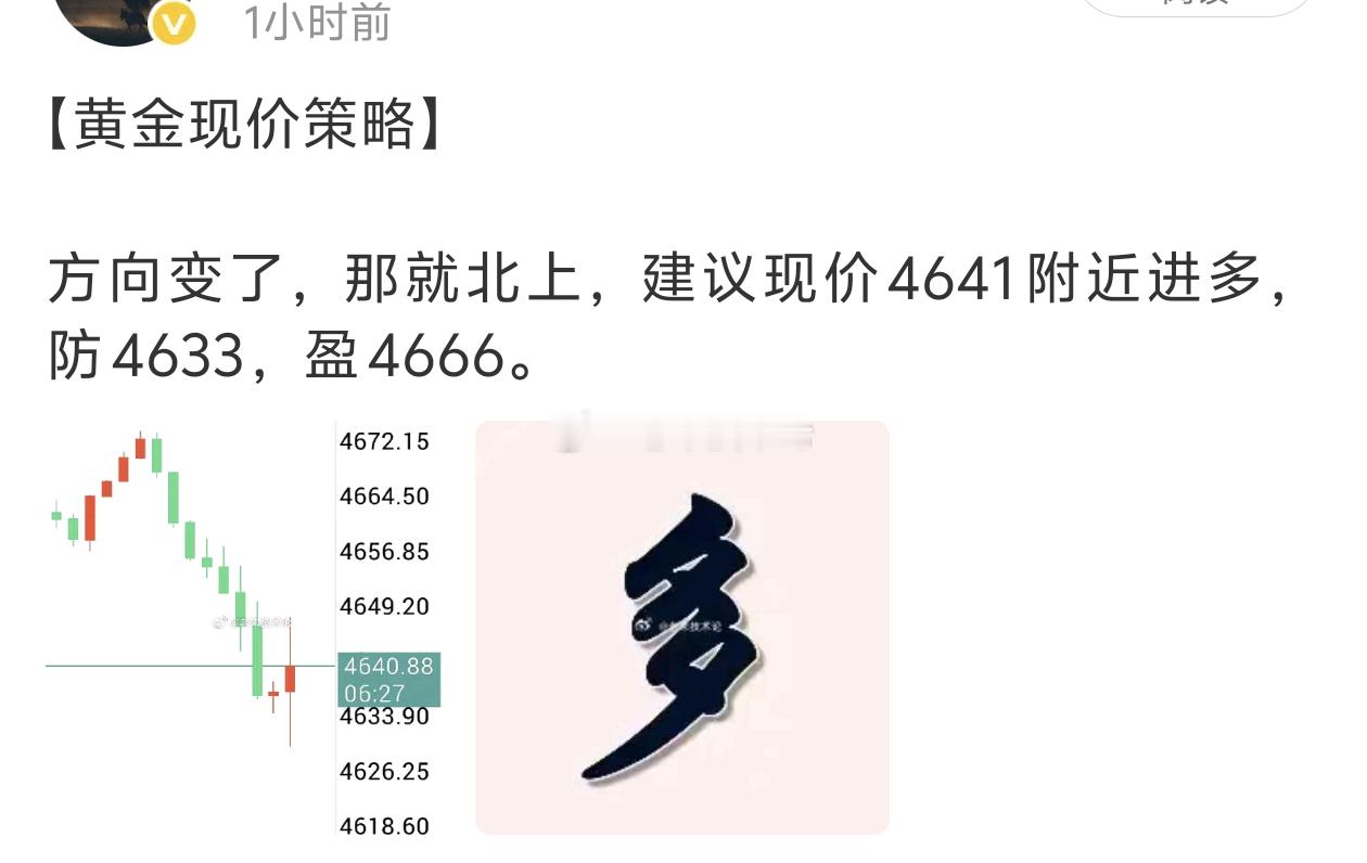 【黄金多单获利200点离场】今日盘面节奏起伏，在4641附近顺势布局多单，多头如